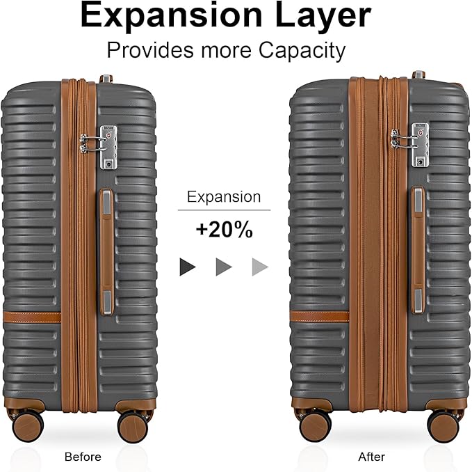 Joyway Luggage Set 3 Piece Suitcase Sets with Spinner Wheel,Hardside Expandable Travel Laggage with TSA Lock (20/24/28,Grey)