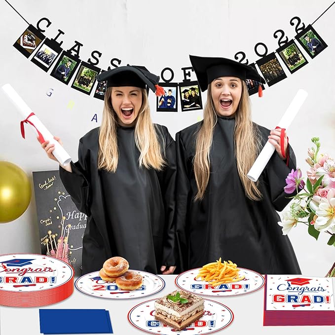 200 Pcs Graduation Table Decorations Party Supplies - Red Blue Graduation Plates and Napkins Class of 2026 Disposable Dinnerware Set for College High School Congrats Grad Party Favors, Serve 50