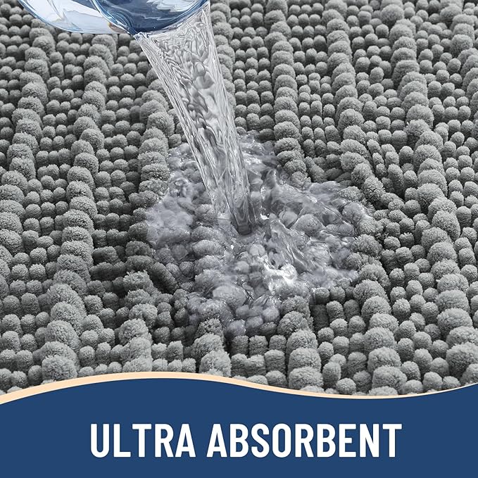 Arotive Luxury Chenille Bathroom Rug Mat, Extra Soft Thick Absorbent Shaggy Bath Rugs, Non-Slip Machine Wash Dry, Plush Bath Mats for Bathroom, Shower and Tub, 44x32, Grey