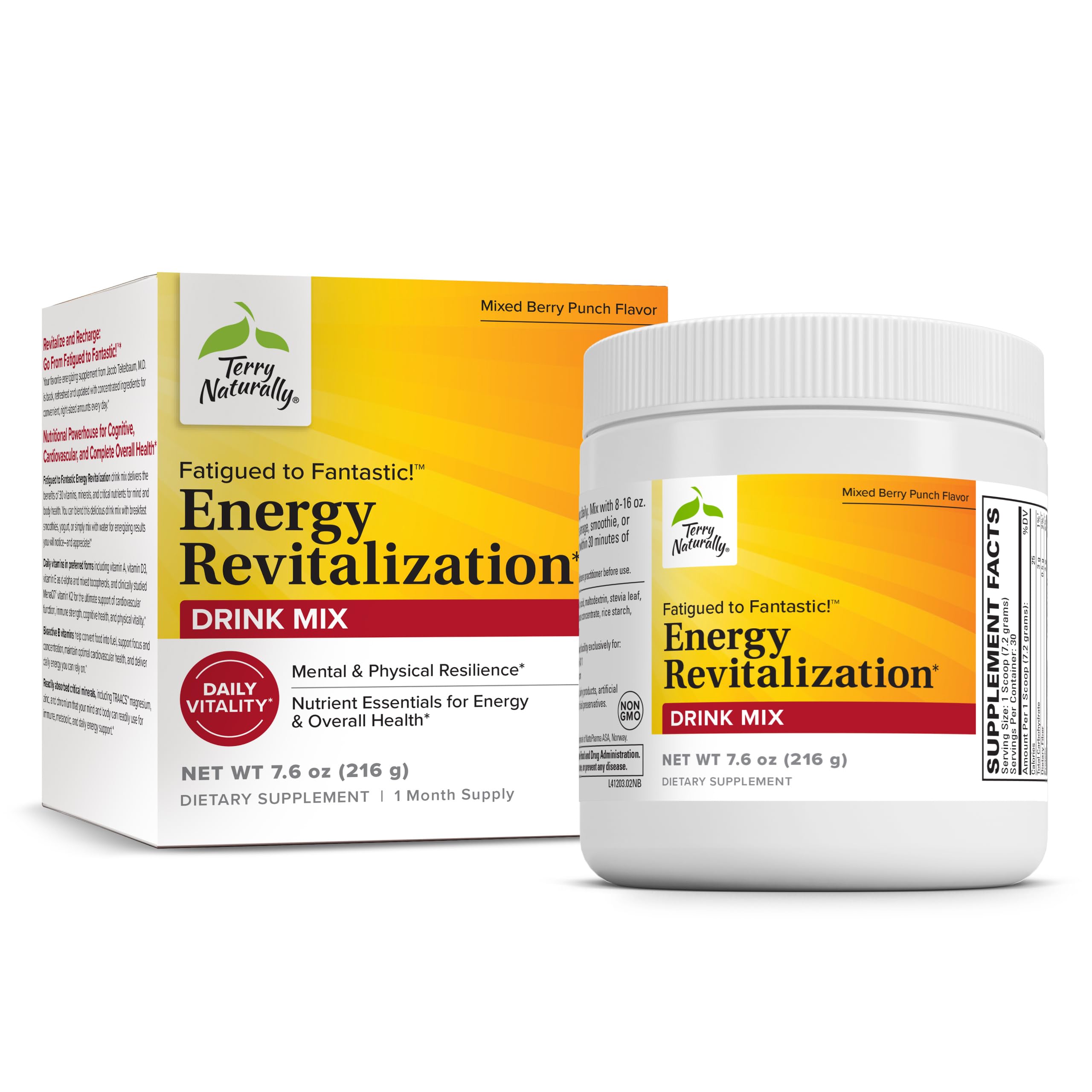 Terry Naturally Fatigued to Fantastic Energy Revitalization - Drink Mix for Energy with L-Tyrosine, Vitamins A, D3, E & B - Supports Heart Health - 7.6 oz (30 Servings)