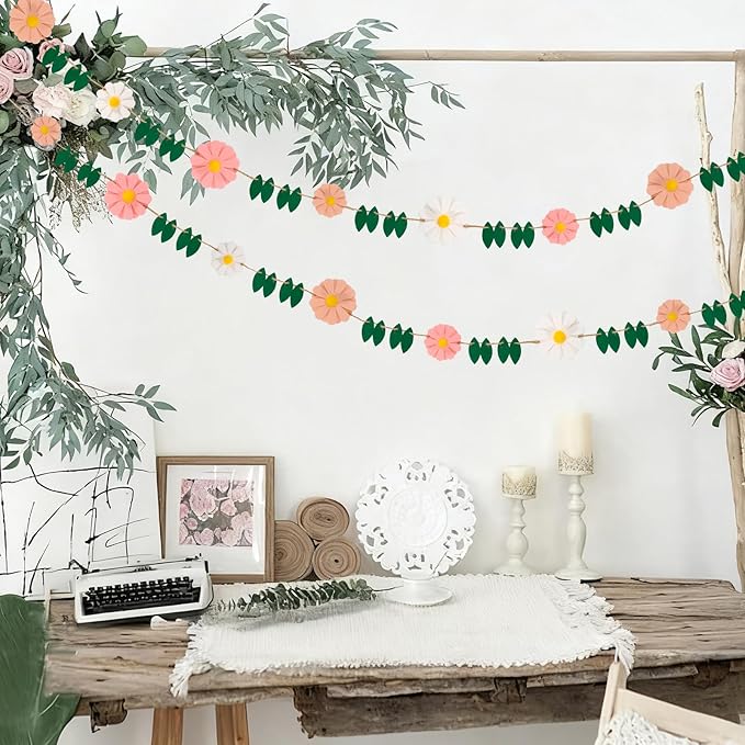 Misscrafts Felt Garland Flower Hanging Garland Daisy Party Banner Colorful 6.6ft for Baby Shower Grand Opening Party Festivals Room Decorations