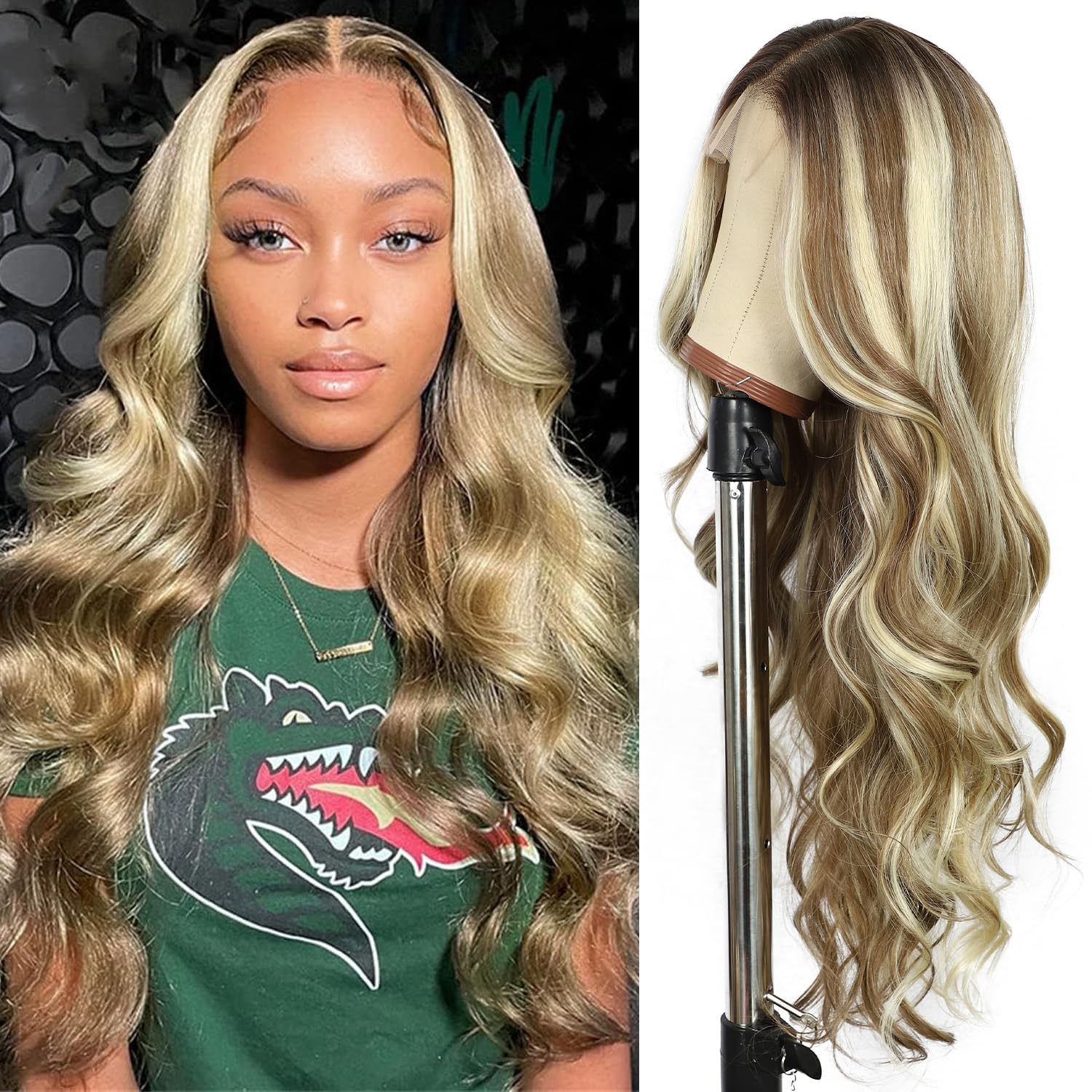 BABEHERS Blonde Lace Front Wig for Women 13x4 Body Wave Synthetic Wig Omber Pre-plucked Long Wavy 150% Density Natural Heat Resistant Hair Daily Use 26 Inch