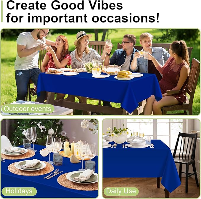 QIKSION Royal Blue Plastic Table Cloth Disposable 2 Pack, 54 x 108 Inch Tablecloths for Party, Graduation, Patriotic, Veterans Day Decorations, Dark Blue Rectangle Table Cover
