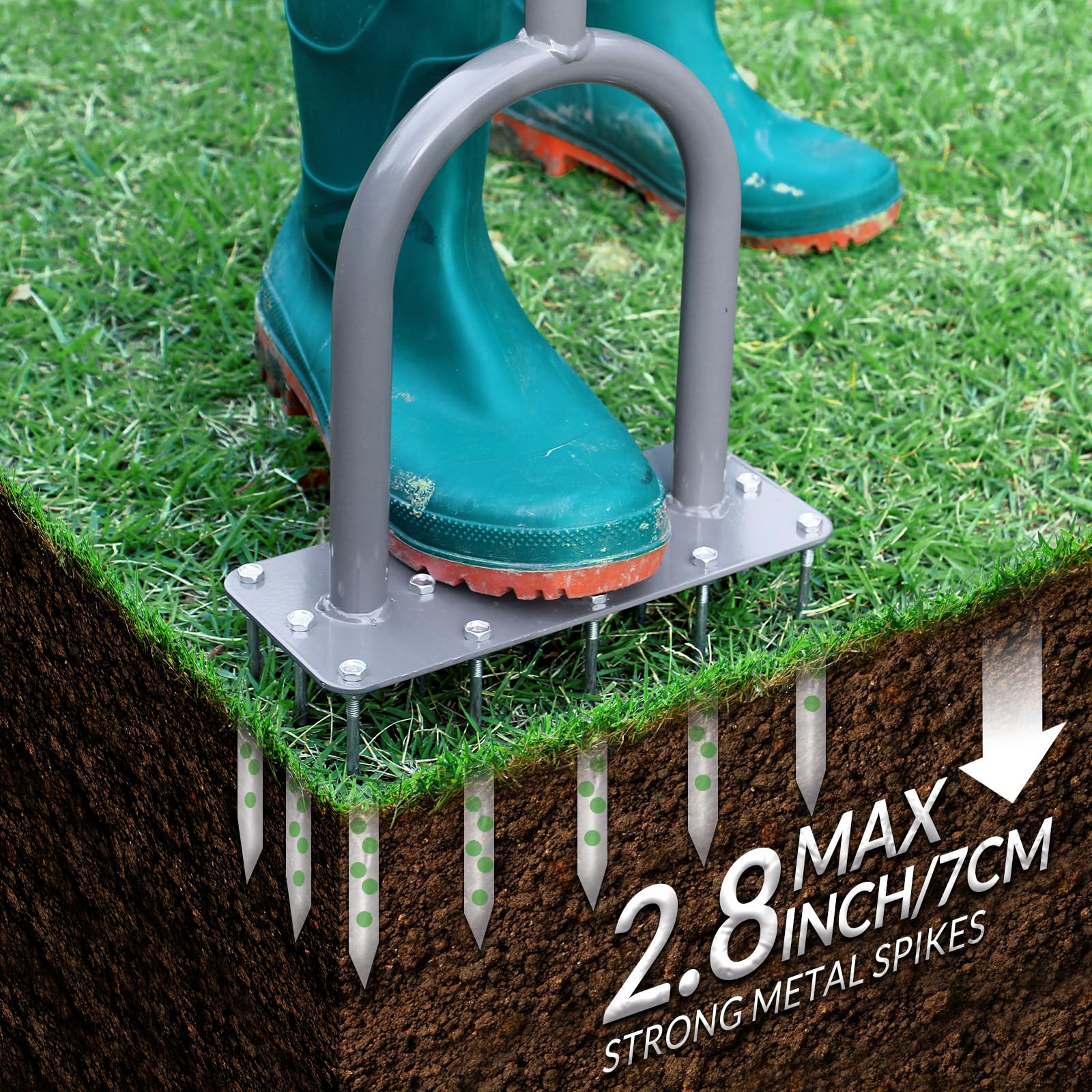 Walensee Manual Lawn Aerator Tool with 15 Iron Spikes, Garden Spike Aerator