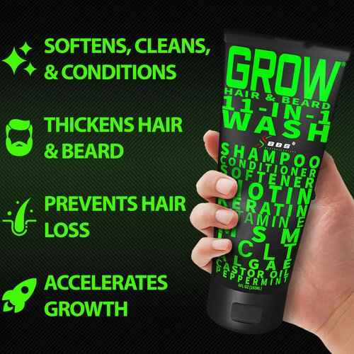 Beard Growth Kit w/ 100% Lifetime Replacement Boar Bristle Brush + GROW 11-in-1 Mens Shampoo & Conditioner (Hair Growth Shampoo for Men w/Biotin) + GROW XXL Beard Oil for Men (Made in America)