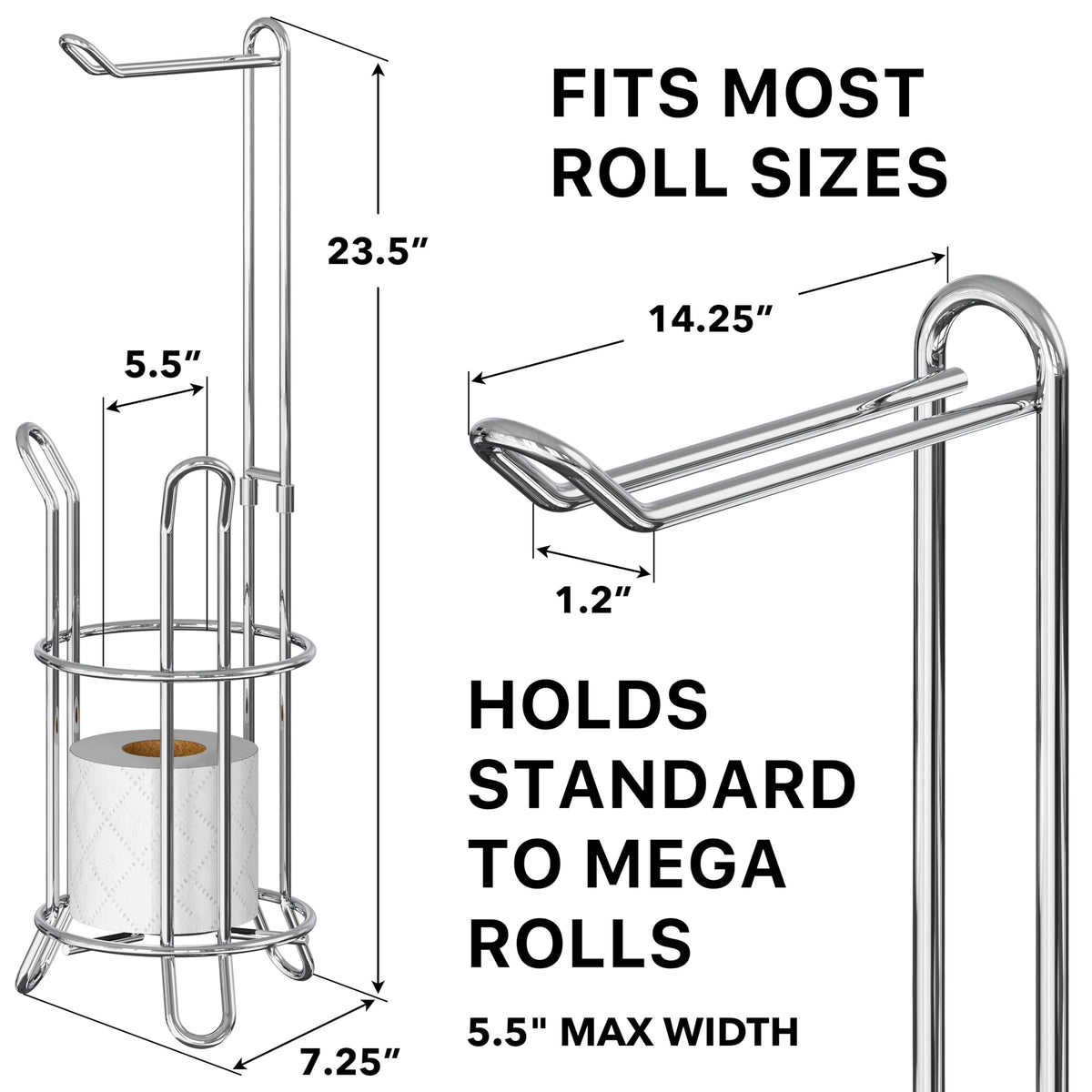Simple Houseware Bathroom Toilet Tissue Paper Roll Storage Holder Stand, Chrome