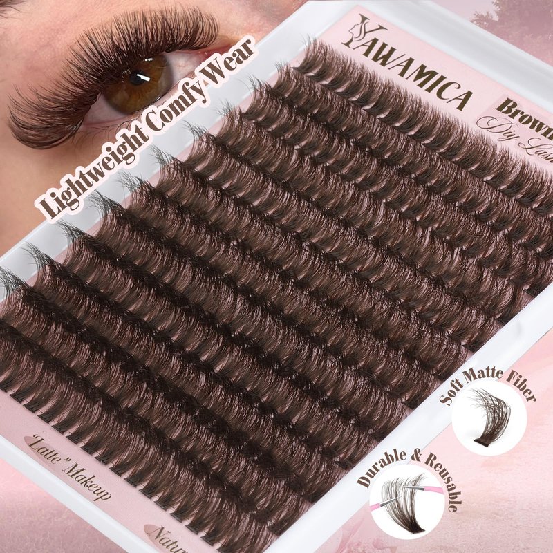 Dark Brown Lash Clusters 80D Fluffy Wispy Volume Cluster Eyelash Extensions D Curl 10–18mm Individual Cluster Lashes 240PCS Brown Eyelash Clusters DIY Lash Extension for Natural Glam Look by Yawamica