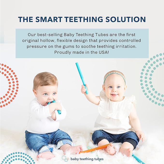 Baby Teething Tubes - Made in The USA Baby Teething Toys - Soft & Durable Infant Toys and Toddler Silicone Teether - 7 Inches, Mint - Baby Must Haves for Teething Relief - Food Safe & Easy to Clean