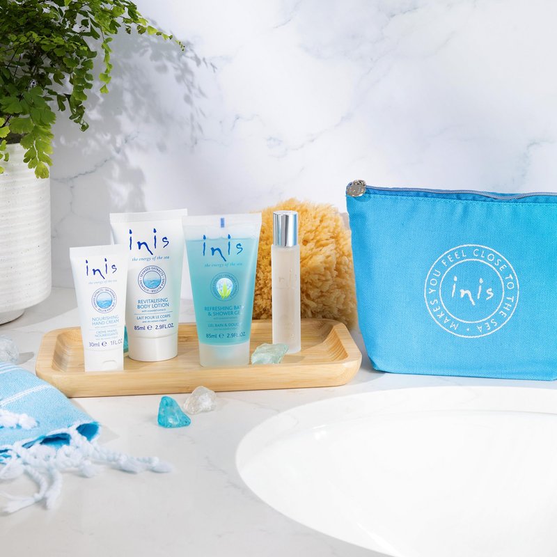 Inis the Energy of the Sea - Voyager Gift Set for Women and Men, Travel Size Toiletries with Mini Cologne, Bath and Shower Gel, Body Lotion and Hand Cream, Clean Ocean Fresh Unisex Fragrance