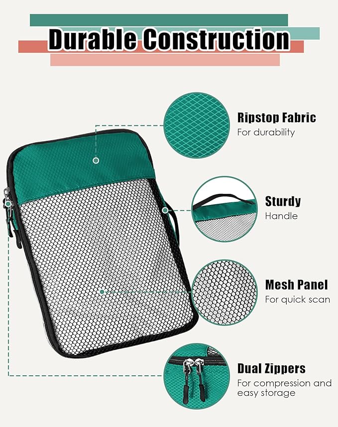 WTREE 4-Piece Packing Cubes Travel Accessories Set for Suitcases - Luggage Organizer Bags with Double Zipper - Mesh Top - Large - Green