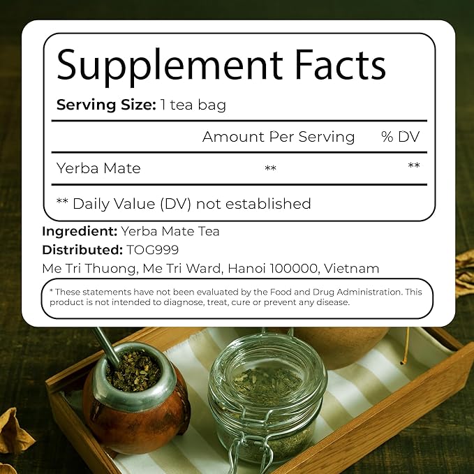 TOG999, 120 Tea Bags Yerba Mate, Hi-Caffeine, Unsmoked Yerba Mate Tea Bags, Super-Green Yerba Mate, No Dust, Fresh - Never Aged (Ilex Paraguariensis), Cultivated from Argentina - Rich in Antioxidants and Plant Nutrients.