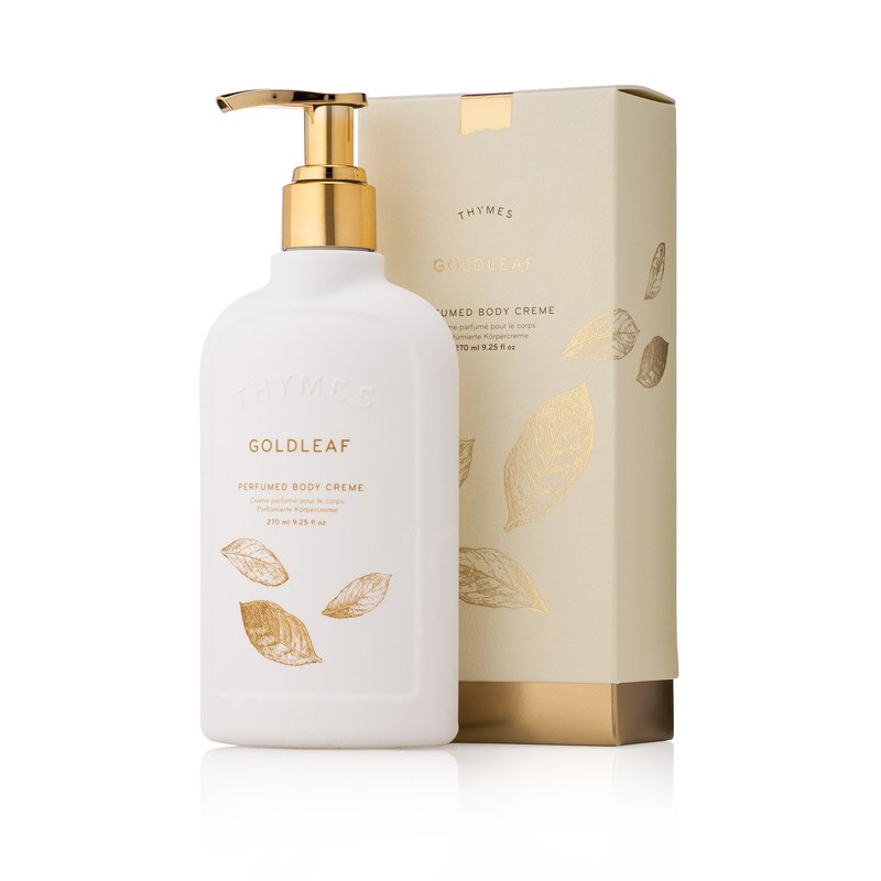 Thymes Goldleaf Perfumed Body Crème - Moisturizing Body Cream - Shea Butter Body Lotion with Vitamin E, jojoba Oil, and Honey for Skin Care Routine - Body and Hand Lotion for Women & Men (9.25 fl oz)