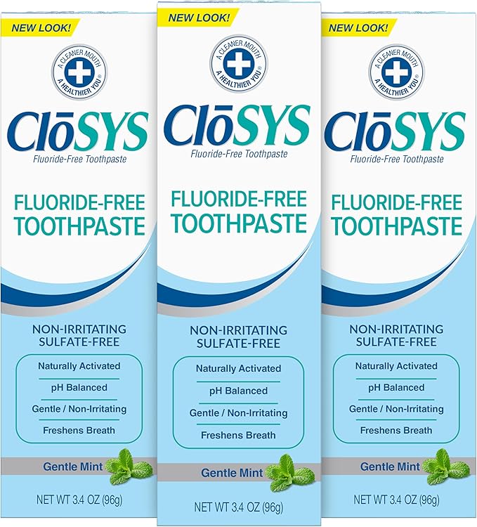 CloSYS Fluoride Free Toothpaste, 3.4 Ounce, Travel Size, Gentle Mint, TSA Compliant, Whitening, Enamel Protection, Sulfate Free (Pack of 3)