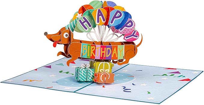 Paper Love 3D Pop Up Birthday Card, Birthday Dog, For Unisex Kids and Adults, 5" x 7" Cover - Includes Envelope and Note Tag