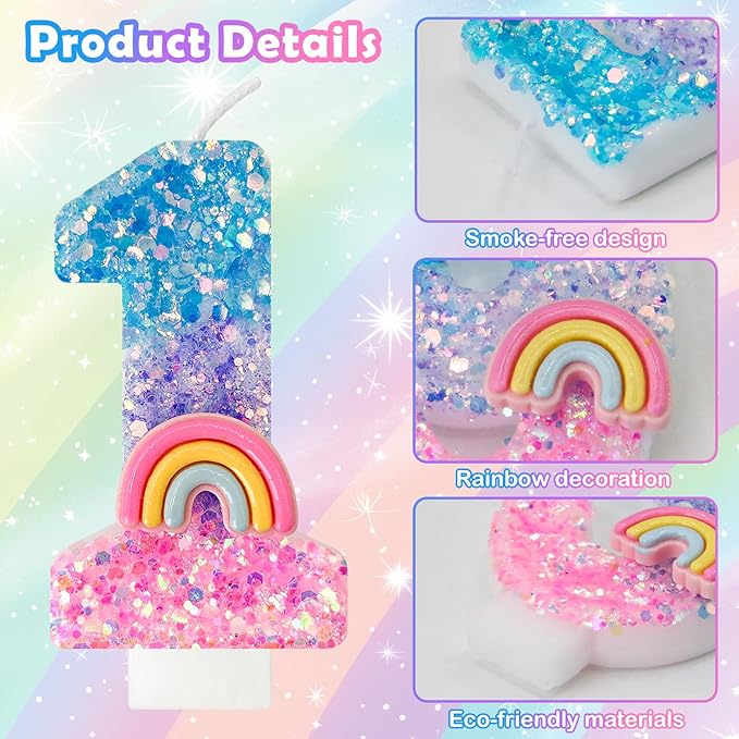 Rainbow Birthday Number Candles, Number 10 Candles, Cupcake Decorations, Macaron Birthday Cake Decorations, Cartoon Theme Party Supplies (Number 10)