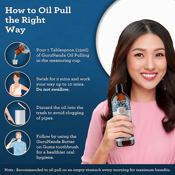 GuruNanda Advanced Oil Pulling Mouthwash for Enhanced Oral Care with Sesame & Oregano Oil, Promotes Deep Cleaning for Healthy Teeth & Gums, with Toothbrush and Tongue Scraper, Alcohol-Free, 8 Oz