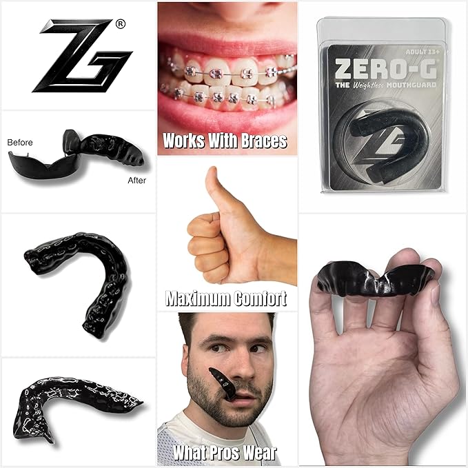 Zero-G Sports Mouthguard 1-Pack Adult Black - Adult Size - Dental Grade Custom Fit - Basketball, Football, Soccer, Baseball, Hockey, Lacrosse, Teeth Grinding