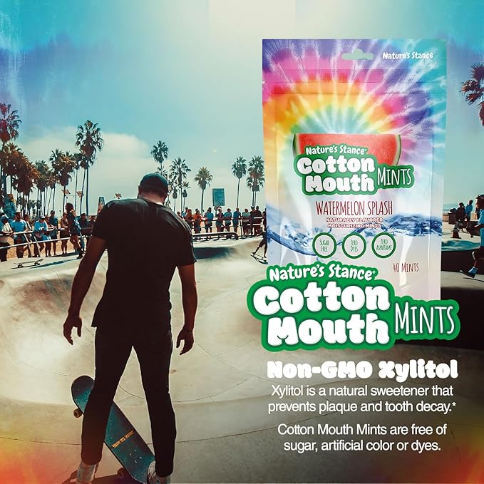 Nature's Stance Cotton Mouth Xylitol Mints, Dry Mouth Lozenges Sugar Free, Mouth Watering Mints - Stimulates Saliva & Freshens Breath, 40 Count (Watermelon Splash)