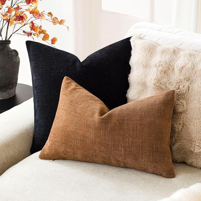 Foindtower Pack of 2 Soft Textured Throw Decorative Pillow Covers Lumbar Accent Solid Cushion Cover Cozy Farmhouse Pillow Case with Zippe for Couch Sofa Bed Living Room 12x20 Inch, Bronze