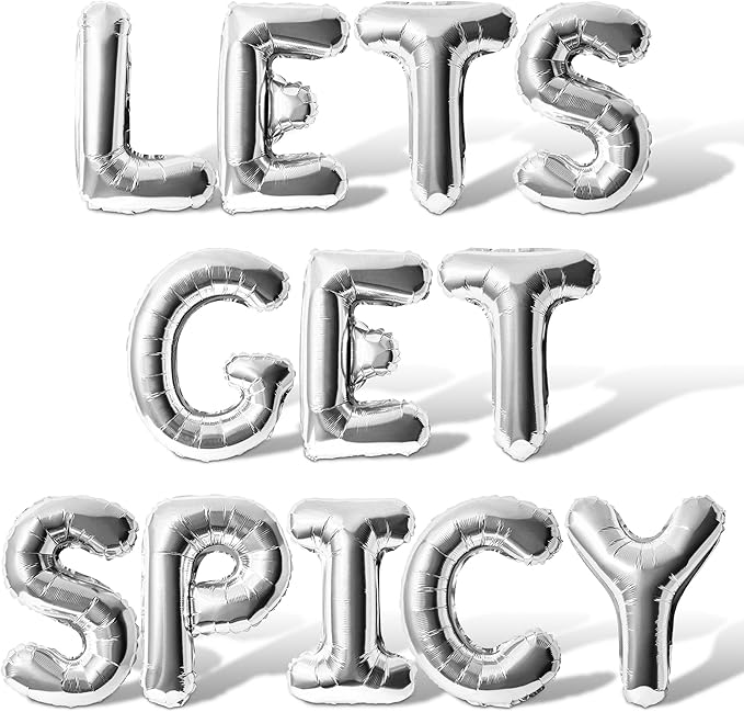 Letter Balloons - LETS GET SPICY 16" Inch Alphabet Letters Foil Mylar Balloon Bachelorette Party Banner (Silver)