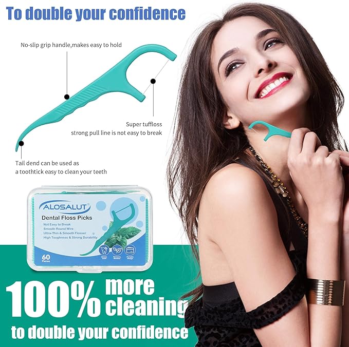 240 Count Dental Floss Picks – Mint Flavored Flossers with Built-in Toothpick for Deep Cleaning – 4 Portable Boxes of 60 – Strong & Smooth Floss Sticks for Family Home Travel - Adults & Kids