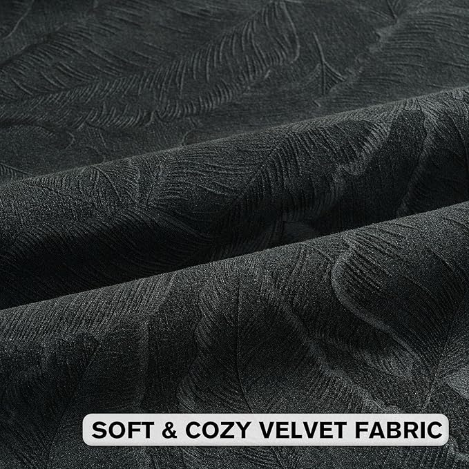 FUTEI Black Velvet Throw Pillow Covers 22x22 Inch Set of 2,Soft Embossed Leaf-Relief Textured Cushion Cases,Natural Home Decor for Couch Living Room