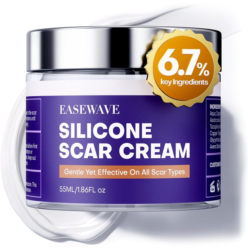 Silicone Scar Cream with 6.7% Active Ingredients, Scar Gel Visible in 2 Weeks, Moisturizing Scar Removal Clinically Show for Surgical, C-Section, Keloid, Acne & Burn Scars, Stretch Mark Cream(55ML)