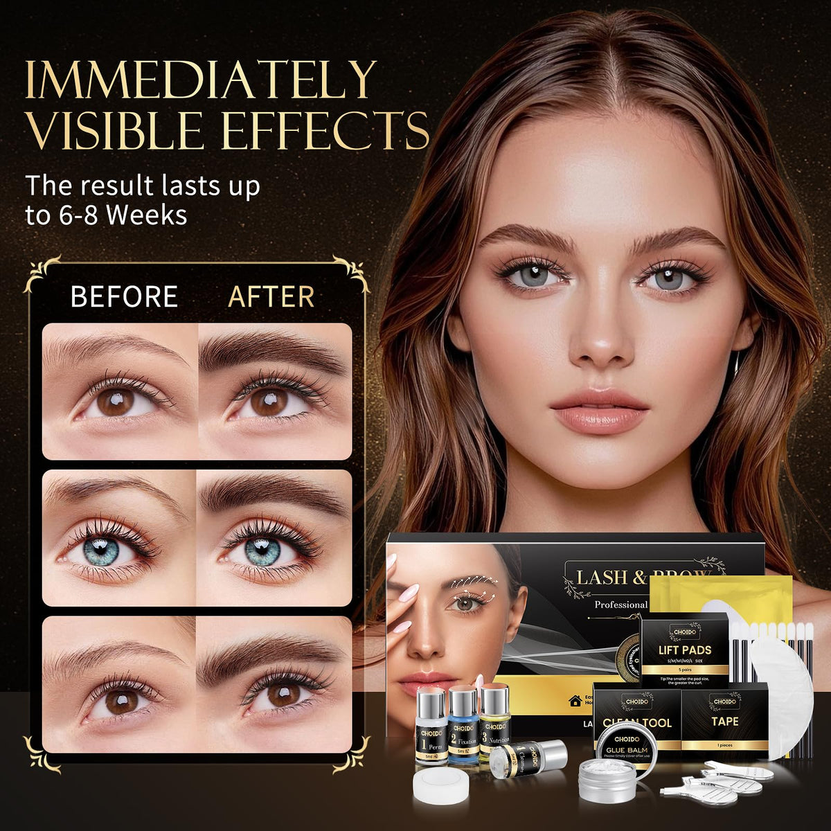 Lash Lift Kit, Eyebrow Lamination Kit, Eyelash Perm Kit, 2 in 1 Professional Eyelash Curling Lash Extension & Eyebrow Lift Kit, Eyelash Lift Kit at Home Diy & Salon, Lasts For 6-8 Weeks (Black)