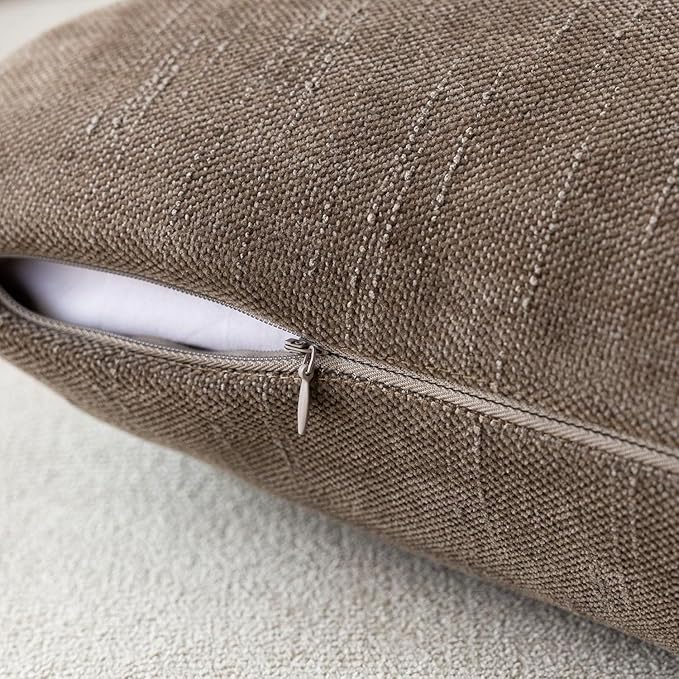 Foindtower Pack of 2 Soft Textured Throw Decorative Pillow Covers Lumbar Accent Solid Cushion Cover Cozy Farmhouse Pillow Case with Zipper for Couch Sofa Bed Living Room 12x20 Inch, Taupe
