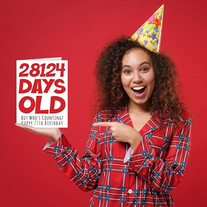 Stuff4 77th Birthday Card for Men Women Him Her - 28124 Days Old - Funny Seventy-Seven Seventy-Seventh Happy Birthday Card for Brother Grandma Grandpa Mom Dad, A5 Humor Joke Greeting Cards
