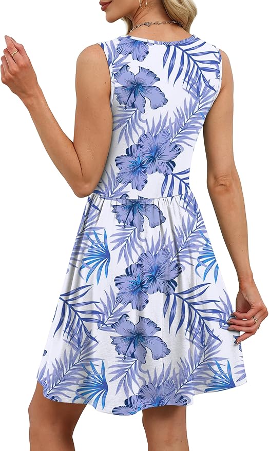 OFEEFAN Summer Dresses for Women Beach Fashion Sundresses Babydoll Dress Button Down Boho Dresses Cute Cross