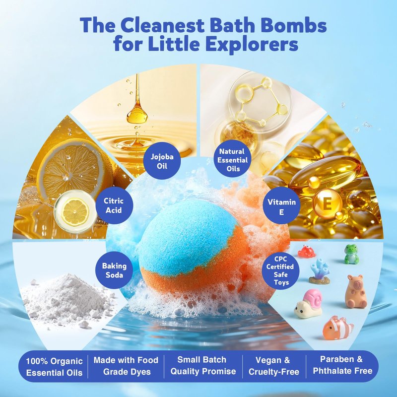 40 Kids Bath Bombs with Surprise Inside, Ocean & Jungle Animal Toys Gift Set with Natural Child-Safe Ingredients, Travel-Friendly Bath Bombs for Boys and Girls, Great for Birthdays, Christmas & Easter
