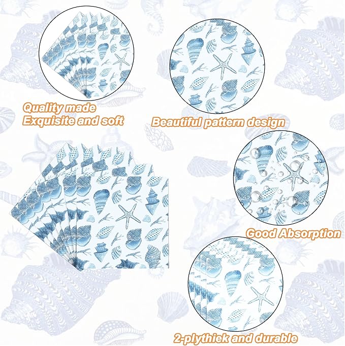 Ocean Seashell Party Plates Supplies, Coastal Beach Party Tableware Decorations Starfish Coral Disposable Paper Plates Tablecloth Cups Napkins Forks for Kids Summer Birthday Baby Shower, Serves 24