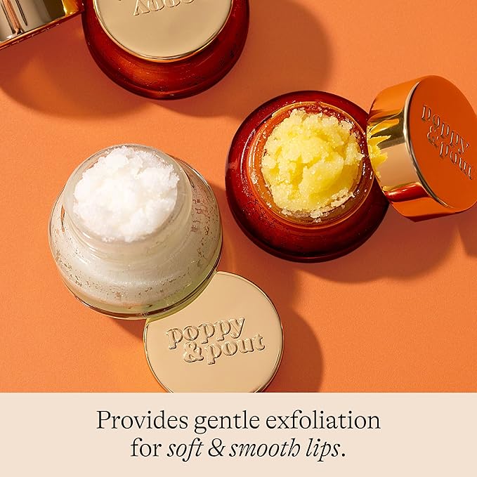 Poppy & Pout Natural Lip Scrub, Moisturizing Sugar Scrub for Dry Lips, Lip Scrubber Exfoliator with Essential Oils Smooths and Hydrates Lips, In Recyclable Glass Jars, Cruelty Free - Sweet Mint