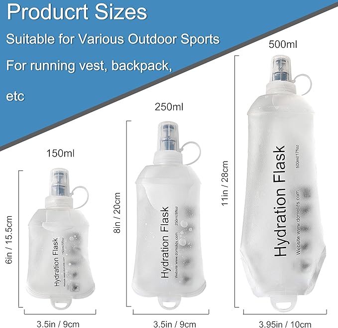 CLINTT 250ml Soft Flask, Foldable Running Water Bottle, TPU Folding Soft Water Flask, BPA-Free Collapsible Flask for Hydration Pack Running Vest, Cycling, Climbing, Hiking - 2Pcs, White