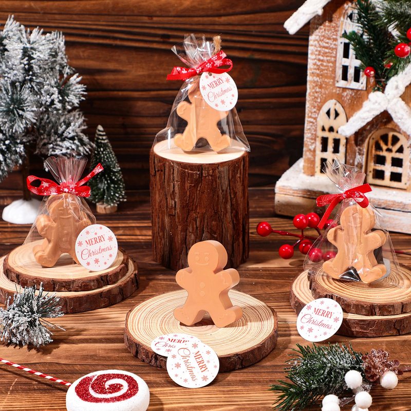 Heigble 90 Pcs Christmas Soap Bars Christmas Gift Bulk with 30 Holiday Glycerin Snowflake Xmas Tree Santa Clause Gingerbread Men Soap 30 Bag 30 Tag for Guest Coworker Bathroom(Brown,Gingerbread)