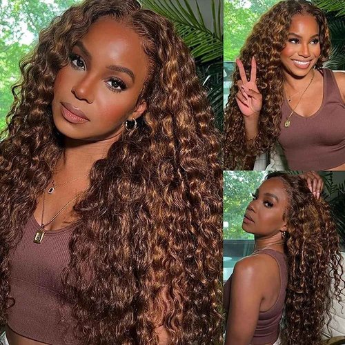 Highlight Human Hair Bundles Brown 20 22 24 Inch Color P4/30 Curly Wave Bundles Human Hair Extension Highlight Brown 12A Unprocessed Brazilian Virgin Double Weft Double Weft