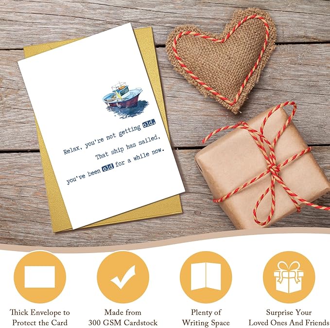 Qiliji Funny Aging Birthday Card for Friends Brother Sister Mom Dad, Snarky Getting Older Birthday Card for Men Women, That Ship Has Sailed You've Been Old For Awhile Now