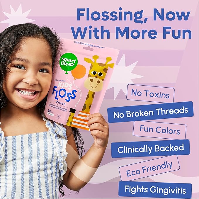 SmartLifeco Eco-Friendly Kids Flossers (100ct) - The Original Straw Wheat Dental Floss Picks For Children, Fluoride & PFA Free, Toothpick Flossing Sticks For Toddler Teeth, No Shred Thread, Unflavored