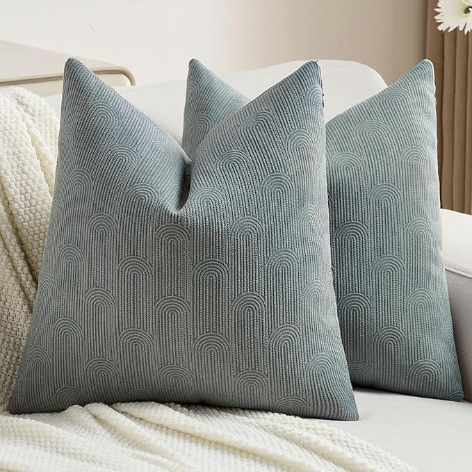 FUTEI Dark Grey Chenille Decorative Throw Pillow Covers 26x26 Inch Set of 2,Soft Cozy Striped Geometric Patterns Euro Pillow Sham,Modern Home Decor for Couch Bed Living Room