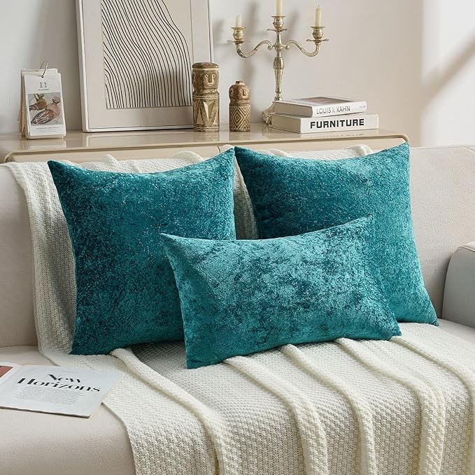 FUTEI Teal Flannel Throw Pillow Covers 22x22 Inch Set of 2,Soft Dimensional Textured Cushion Cases,Modern Home Decor for Couch Living Room
