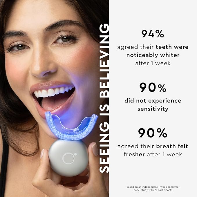 MOON LED Teeth Whitening Kit - Platinum Teeth Whitener Device + 28 Dissolving White Strips - Yellow, Blue, + Red Light Therapy Whitening Tray for Gum Health and Fresh Breath (4 Piece Kit)