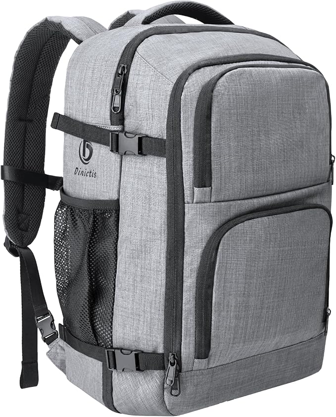 Dinictis Travel Backpack Carry on Flight Approved, Backpack Suitcase for Travel, Personal Item Travel Bag fits 17 inch Laptop- Grey