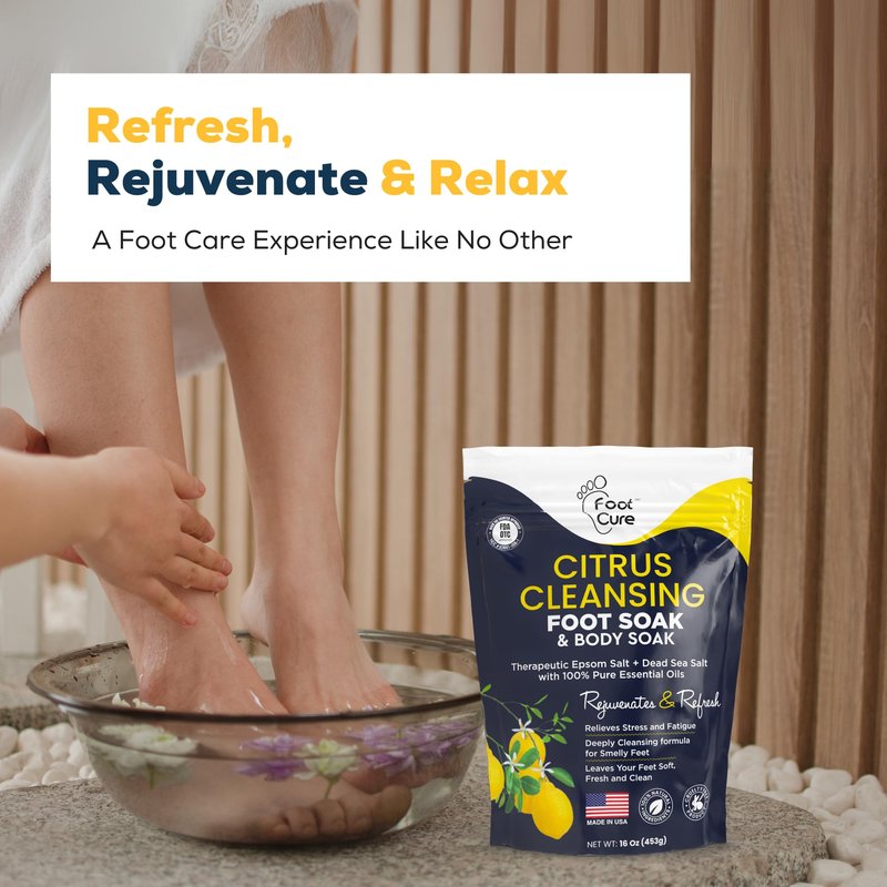 FOOT CURE Tea Tree & Citrus Foot Soak with Epsom Salt – Supports Tired Feet, Softens Calluses, and Refreshes (Pack of 2)
