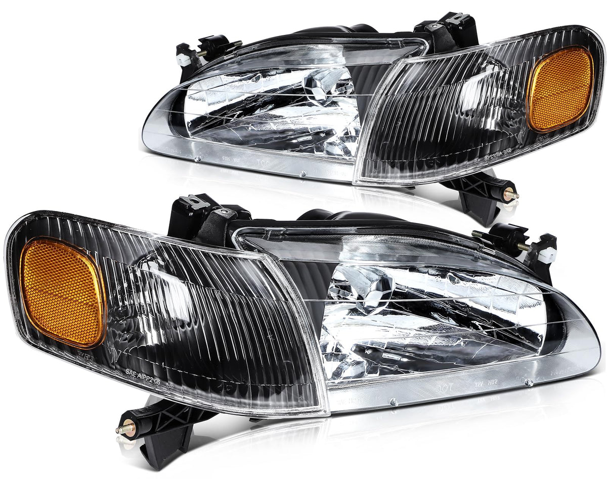 Headlight Assembly Fit For Toyota Corolla 1998-2000 Clear Lens Black Housing Amber Reflector Driver and Passenger Side 815100204
