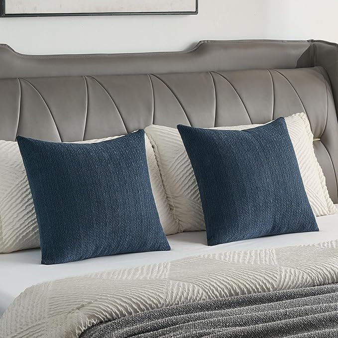 FUTEI Navy Blue Chenille Throw Pillow Covers 12x20 Inch Set of 2,Soft Striped & Diamond Textured Lumbar Pillow Cases,Modern Home Decor for Couch Living Room
