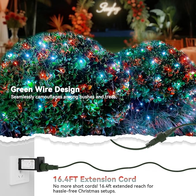 LitHome 14.8FT x 5FT Christmas Net Lights Outdoor, 300 LED Red White Bush Lights 8 Modes, Connectable Waterproof Valentines Net Mesh Light Green Wire for Bushes Shrubs Holiday Valentine's Day Decor