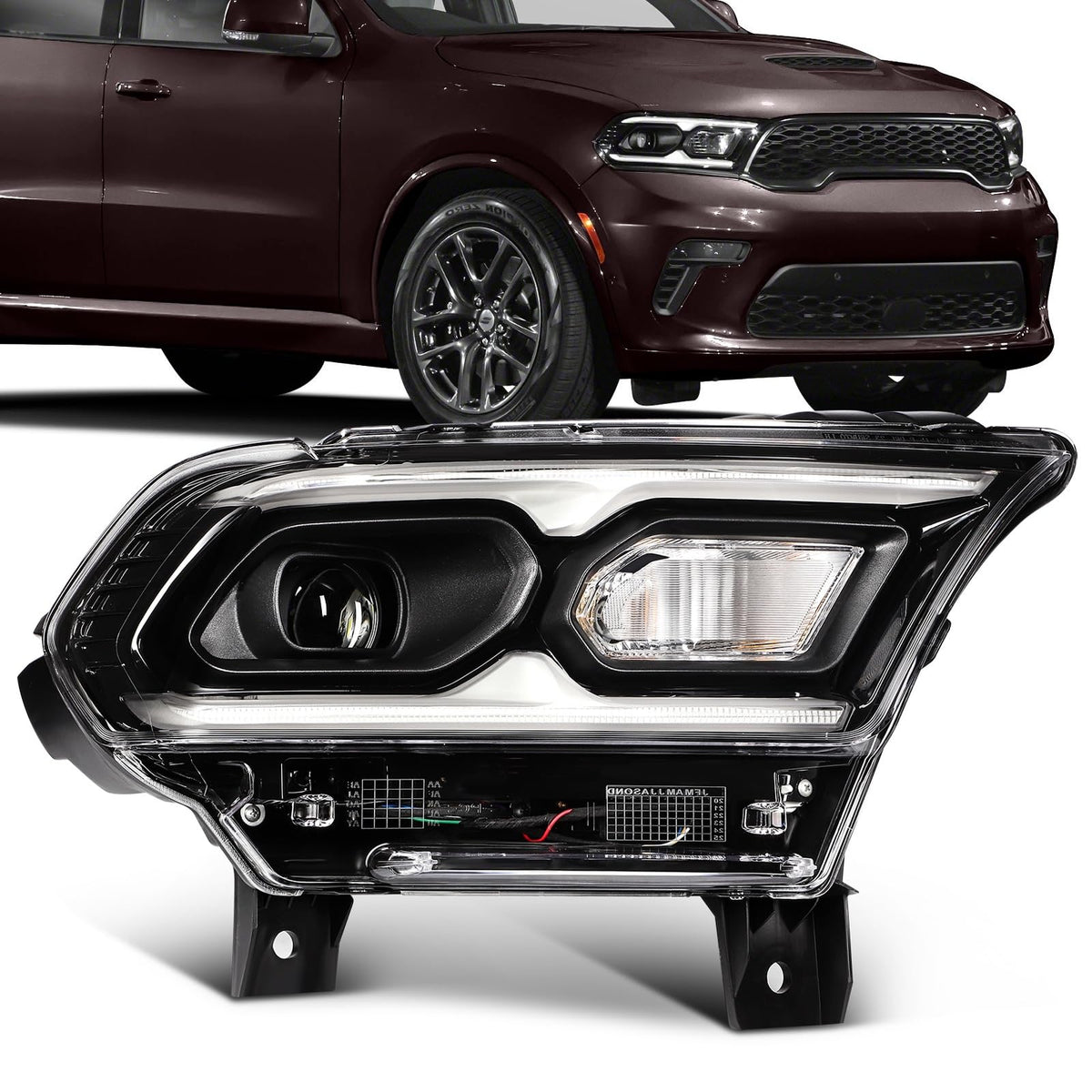 SCITOO Headlight Assembly Fit 2021-2024 for Dodge Durango Black Housing Clear Lens Right Side Headlight 68433778AF