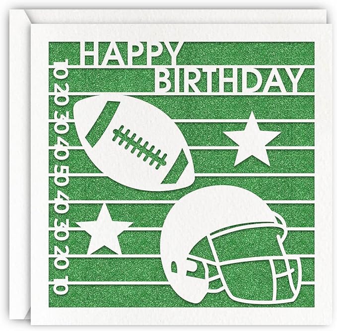 MAGJUCHE Green Football Birthday Card, Glitter Laser Cut Greeting Card For Boys, Girls, Men