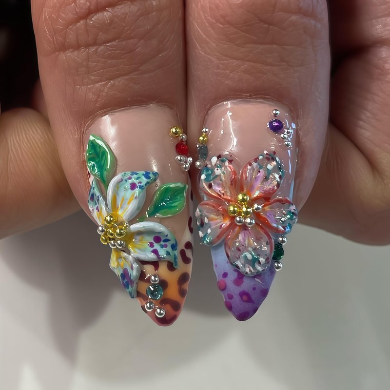 Handmade Acrylic Press On Nails Butterfly Cute Summer | Almond Nails Hand Painted 3D Floral | Reusable Vacation Style | Luxury Gift for Women (Long Almond & Size L) Headeer